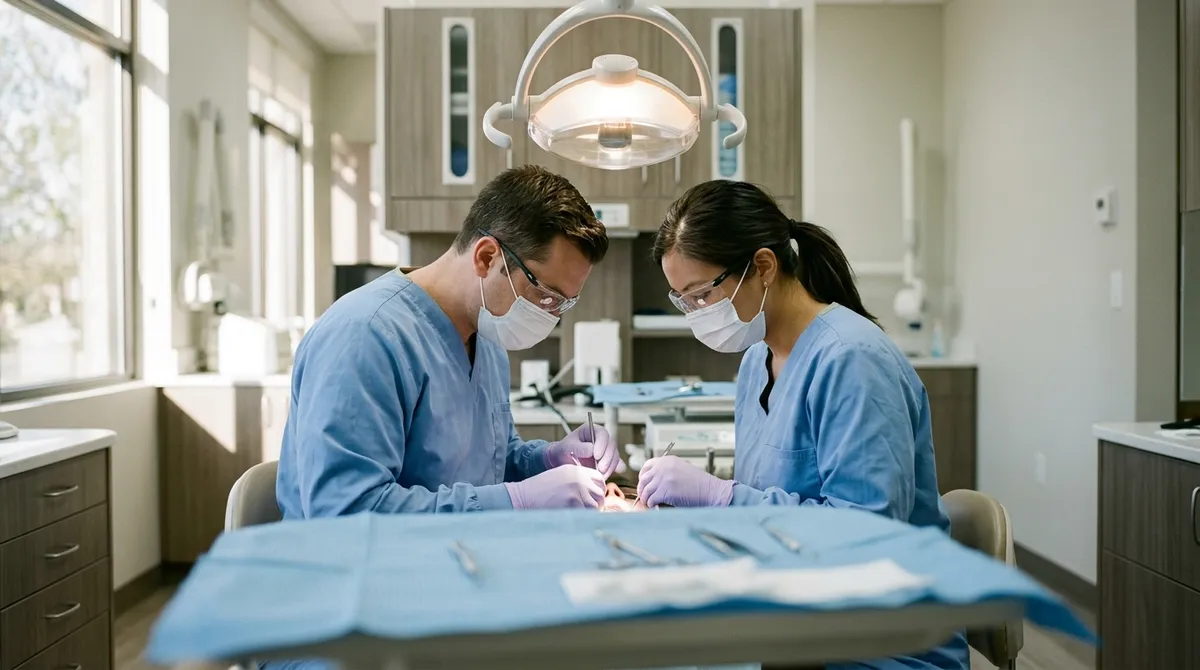 Acte de chirurgie dentaire au bloc du cabinet